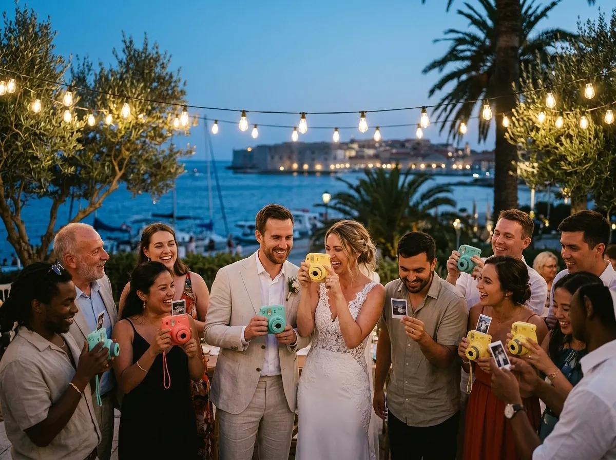 Vjenčanje navečer u Dubrovniku, gosti s instant fotografijama